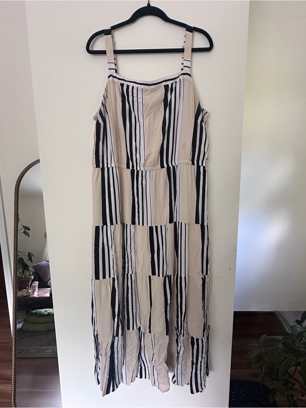 Lane Bryant Sleeveless Beige and Black Striped Maxi Dress
